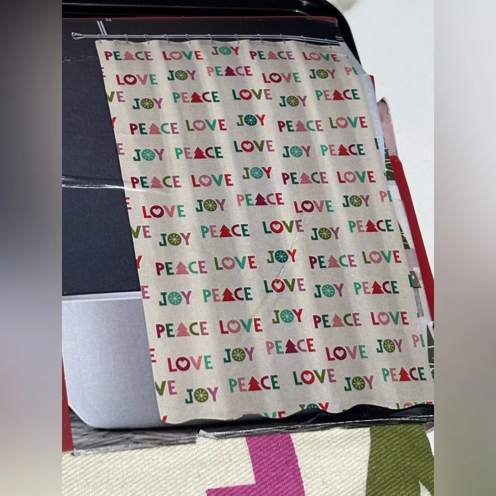 Shower Curtain 72” by 72” Peace Love Joy